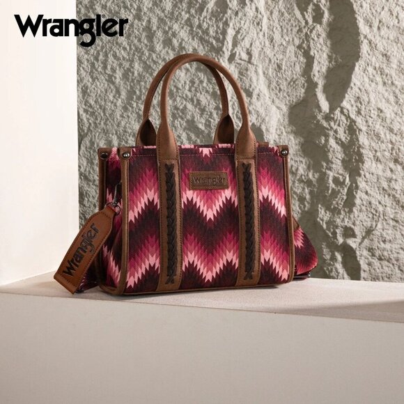 WG2211-8120S Wrangler Southwestern Pattern Dual Sided Print Tote/Crossbody - DAR - Picture 1 of 4
